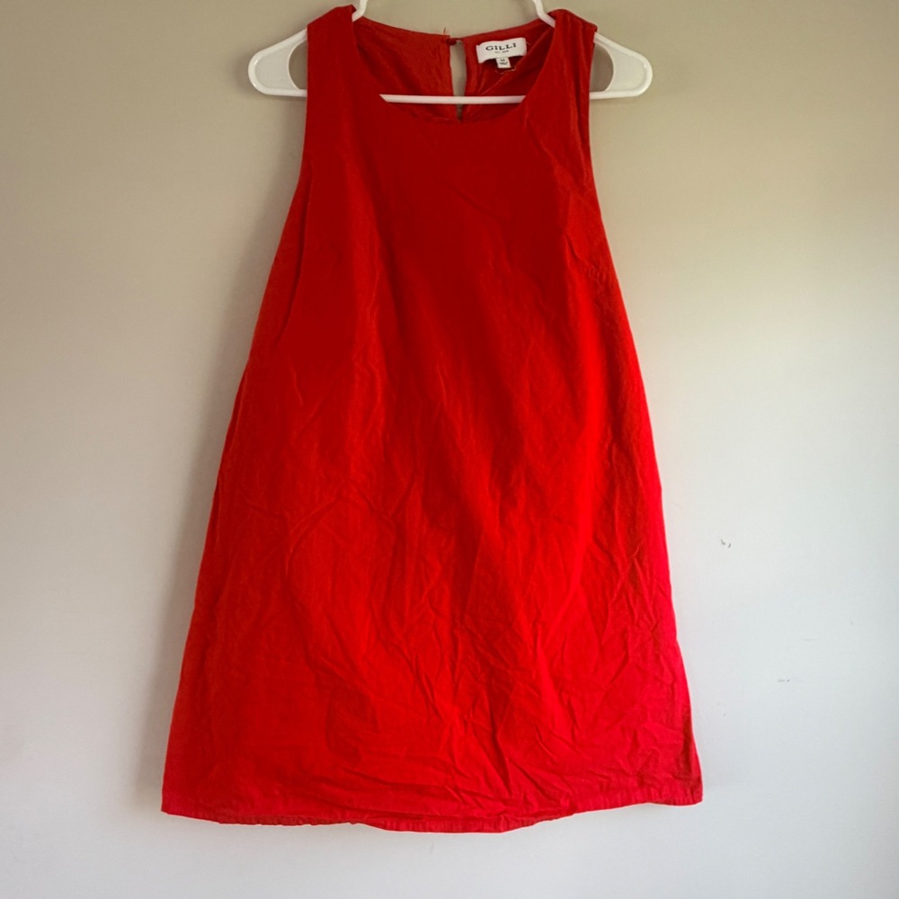 Gilli Sleeveless Shift Dress Women Size M Red Cotton Tie Back pinafore Indie‎